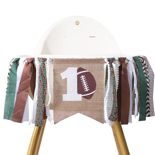 FELIX football 1st birthday banner high chair, ideal for cake smash photos.