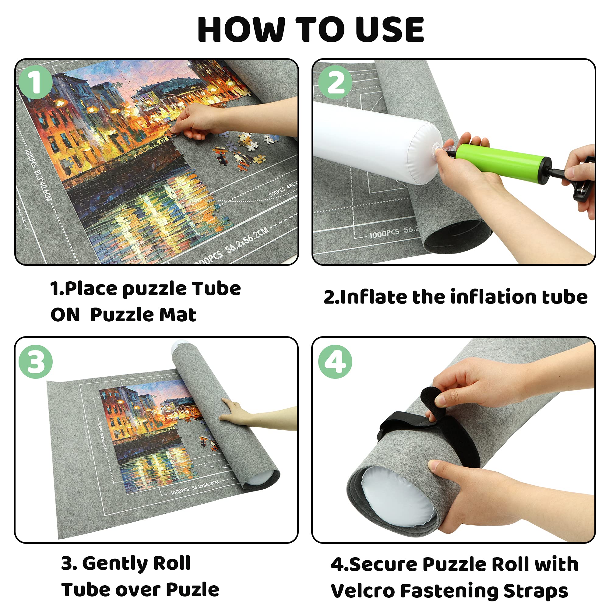 FELIZROCA puzzle mat roll up inflatable tube supports puzzle stability.