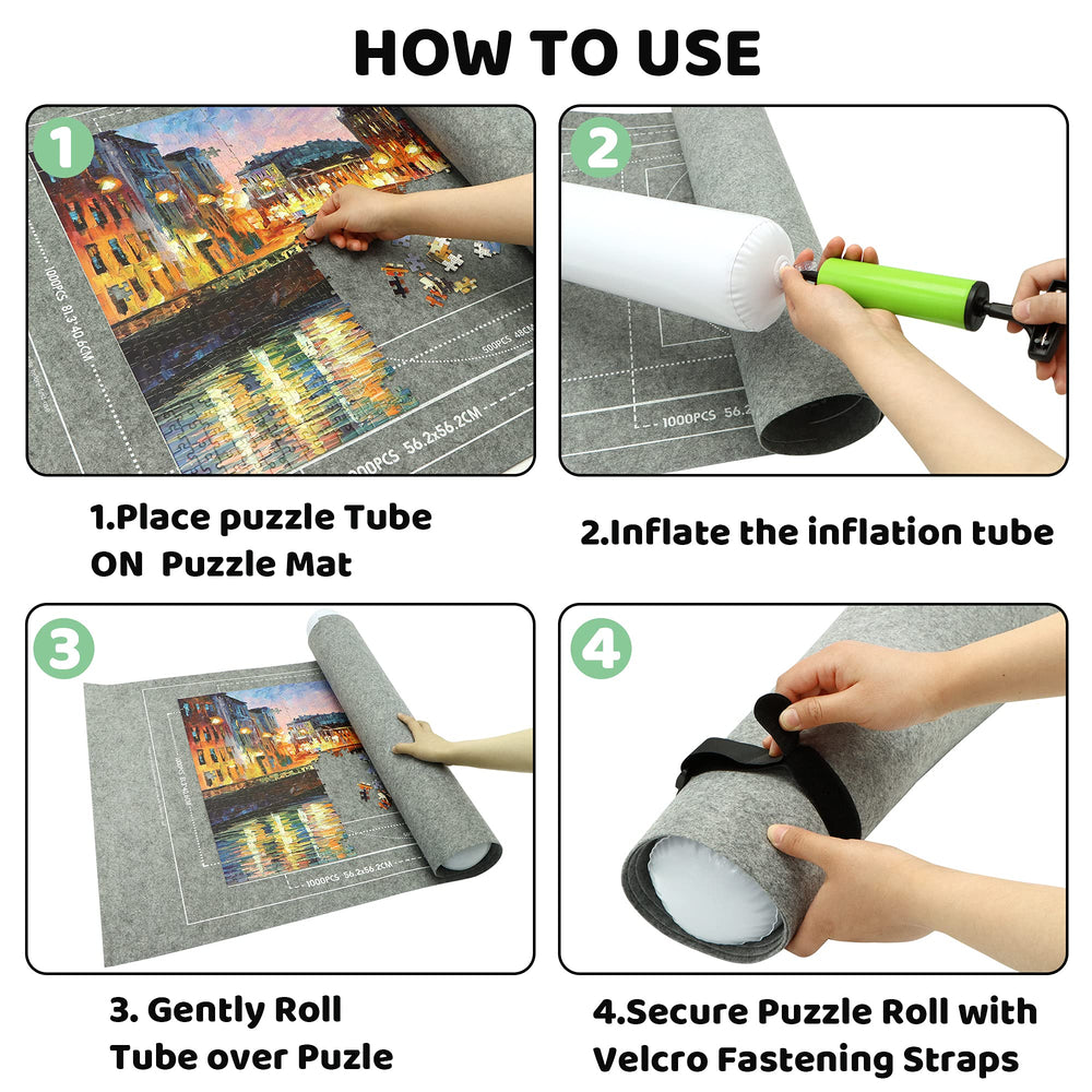 FELIZROCA puzzle mat roll up inflatable tube supports puzzle stability.