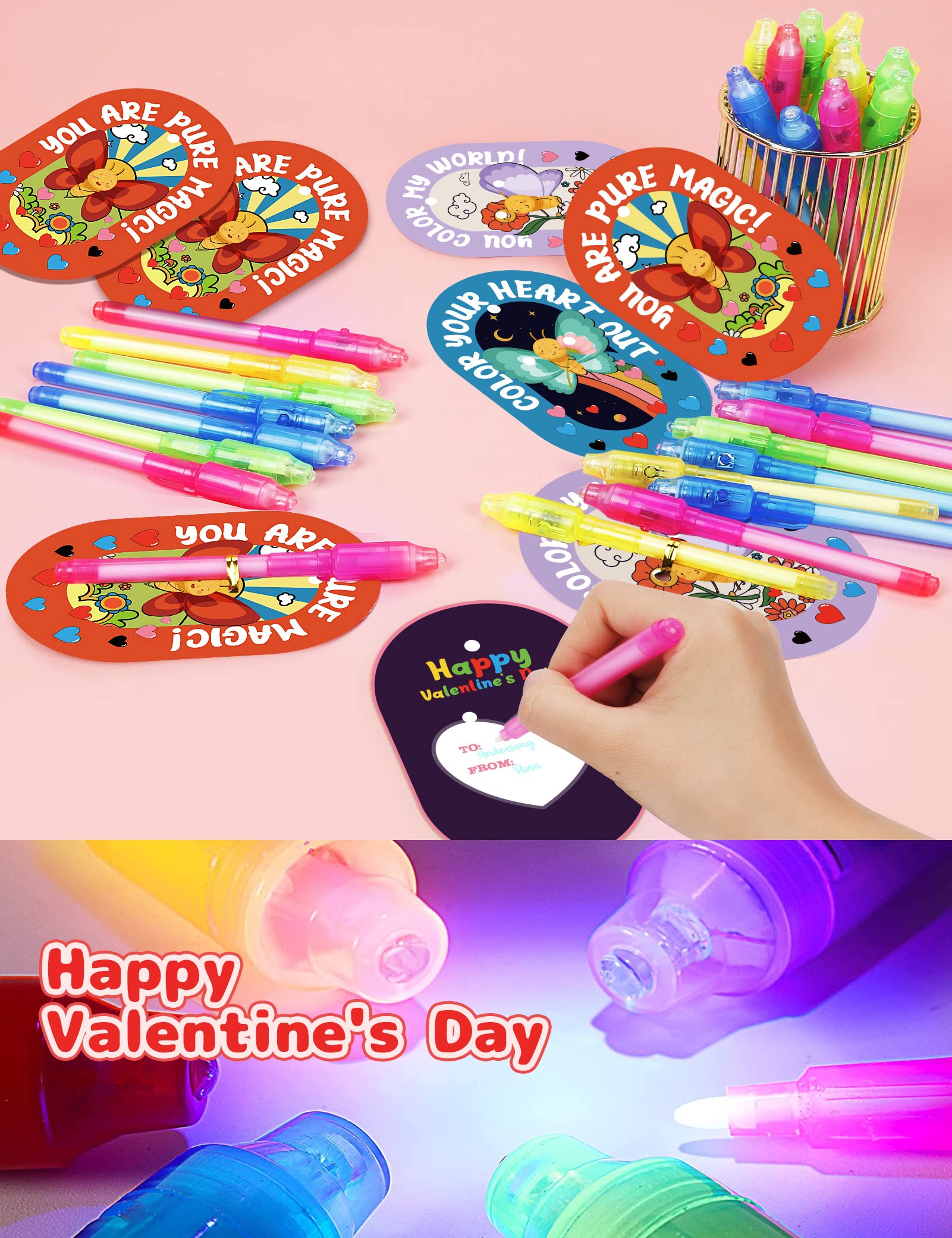 Feltom twist-tie attachment securing pen to each card