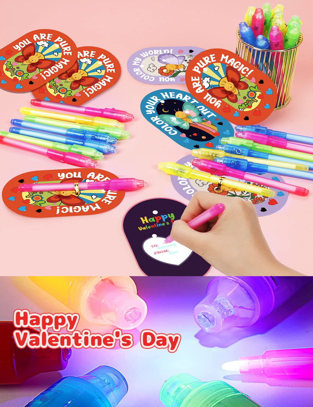 Feltom twist-tie attachment securing pen to each card