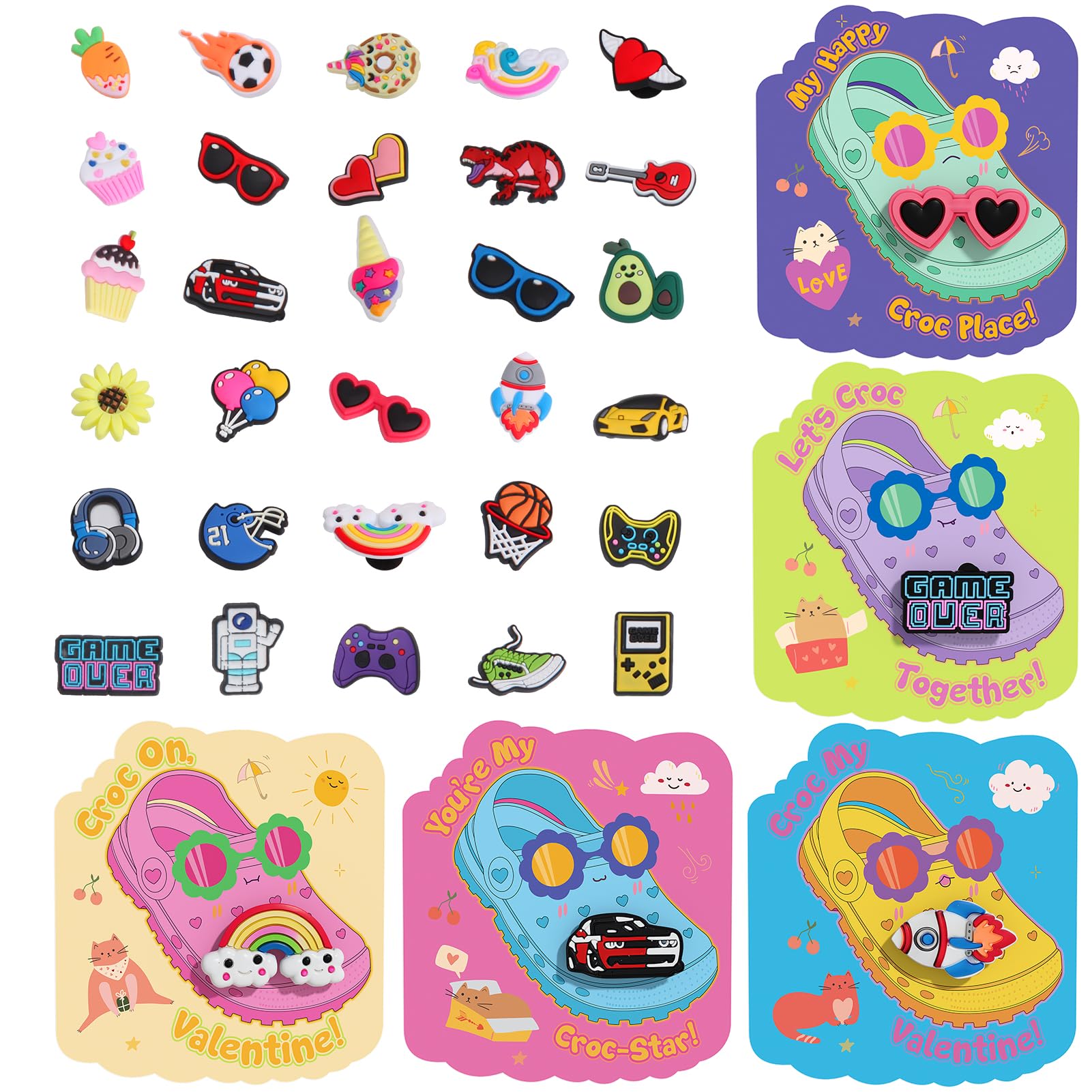 Feltom Valentine croc charm card set for classroom gifting and sharing