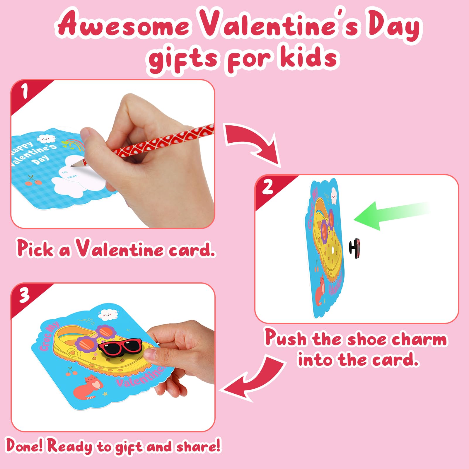 Feltom valentines package with 30 charms and 30 cards for gifts