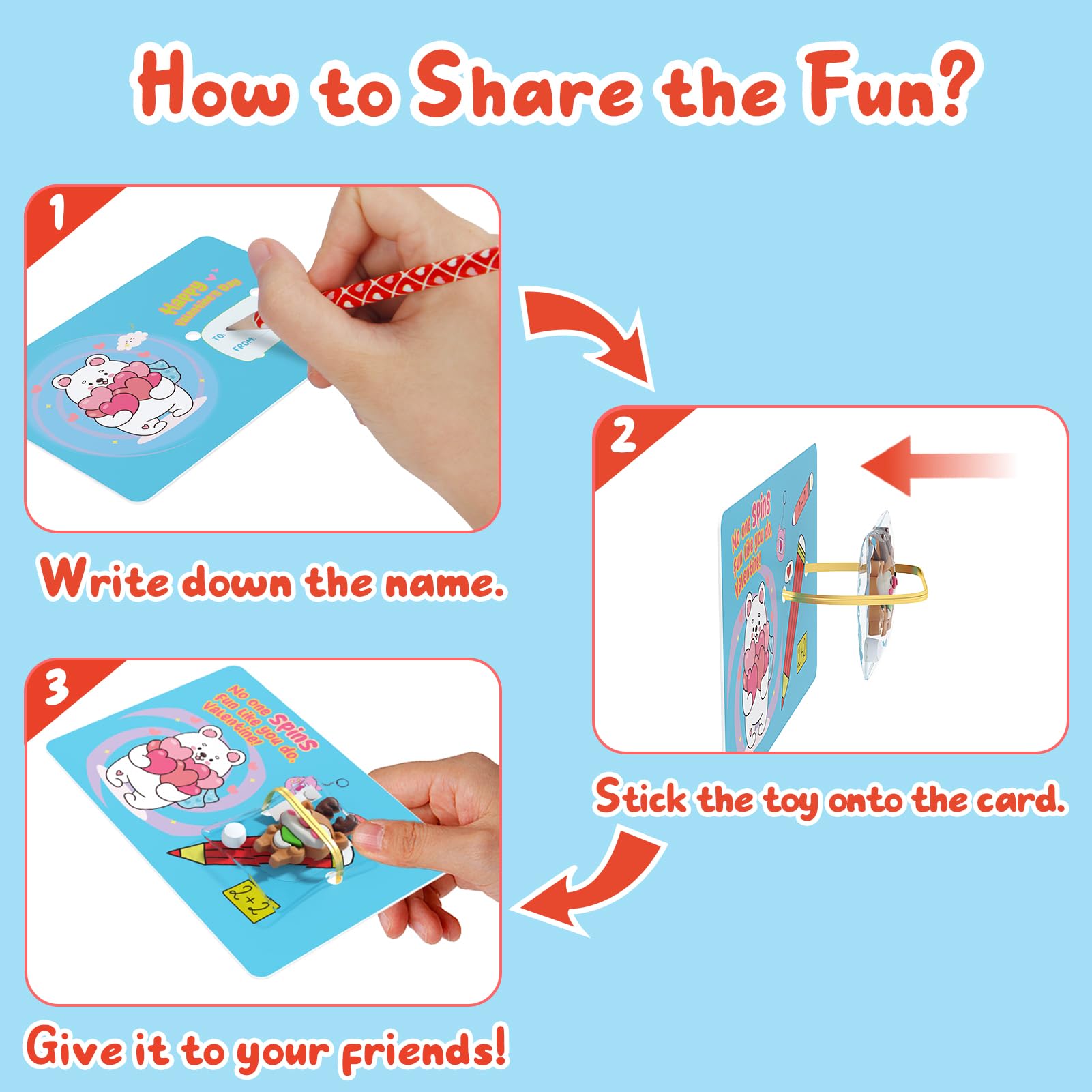 Feltom party favors featuring Valentine spinner toys