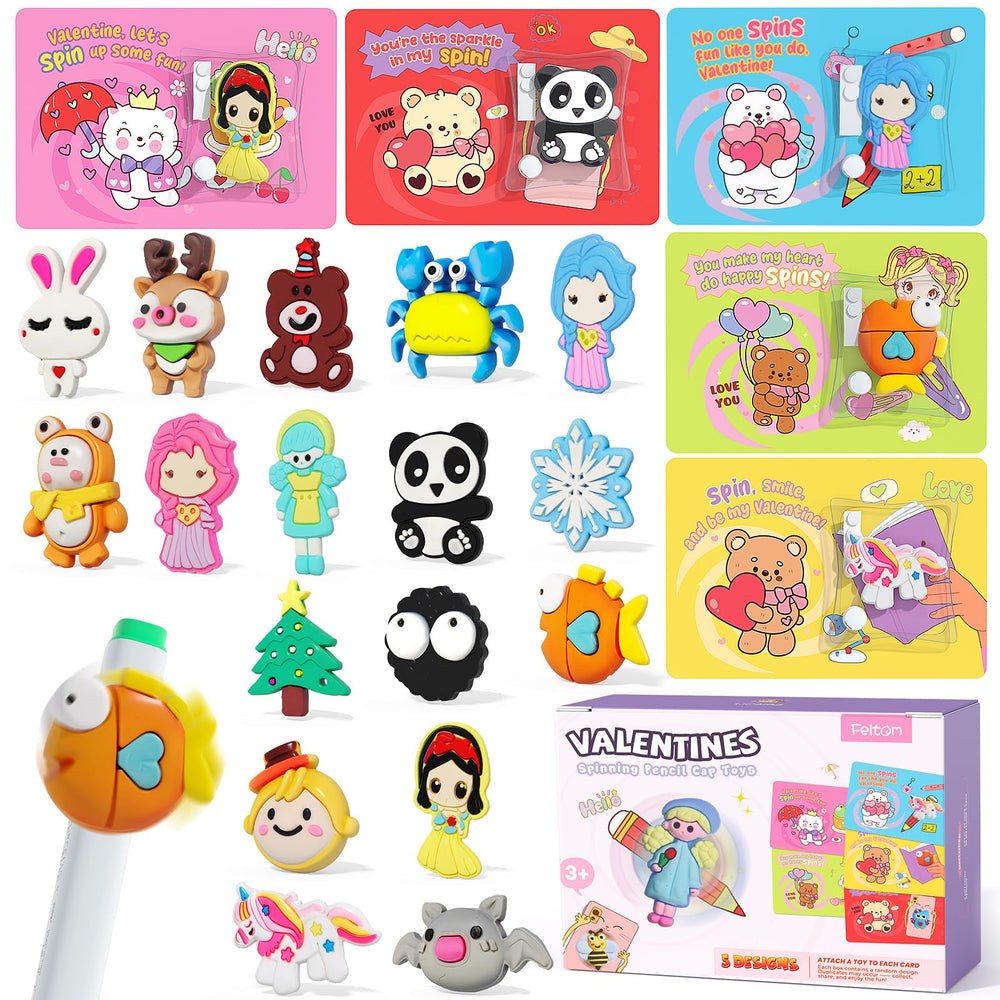 Feltom spinner pencil topper designs in bright colors for focused play