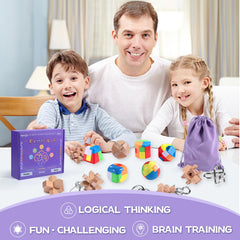 Femicgal Brain Teaser metal puzzles 6-pack provides sturdy, tactile problem-solving sessions.