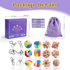 Femicgal Brain Teaser plastic puzzles 6-pack featuring bright, durable pieces for quick brain warm-ups.