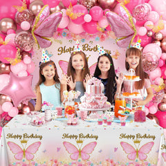 FengRise butterfly cake toppers complete the coordinated birthday decor.
