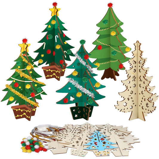 Fennoral 3D wooden Christmas tree kit pieces ready for assembly and color