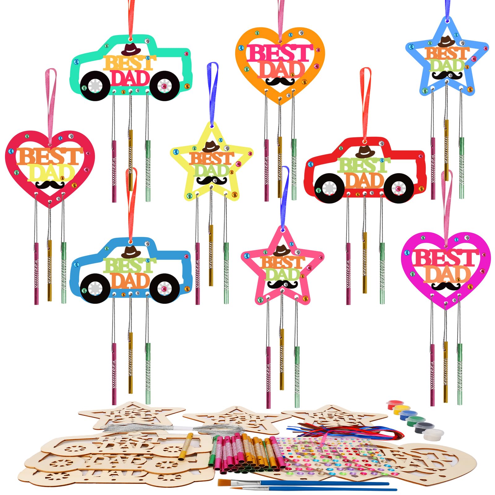 Fennoral wooden Best Dad cutouts for DIY wind chimes, perfect for personalizing home decor.