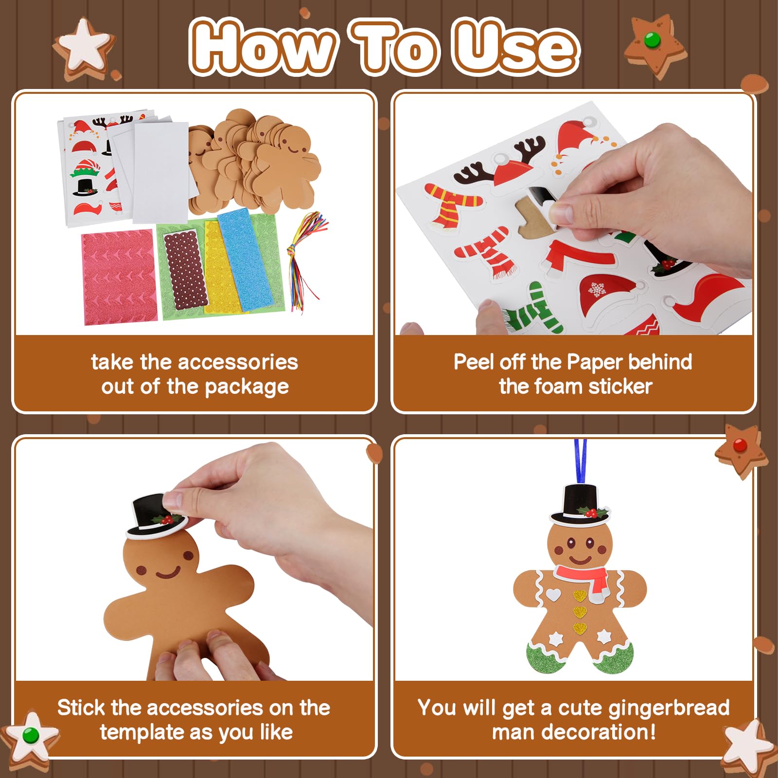 Fennoral gingerbread-man scarf accessory enhances colorful Christmas crafts