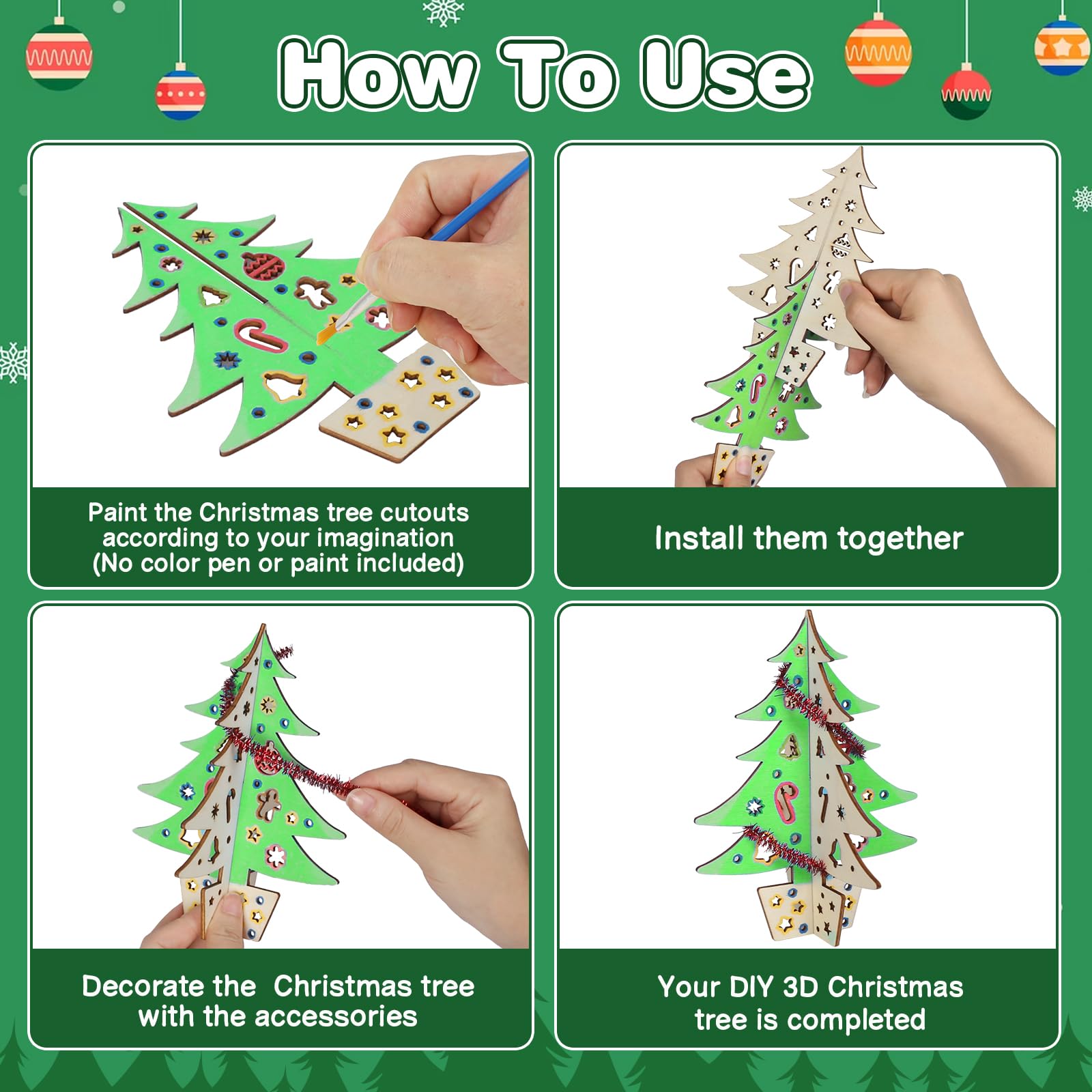 Fennoral pompoms and strips for playful decoration of the 3D tree