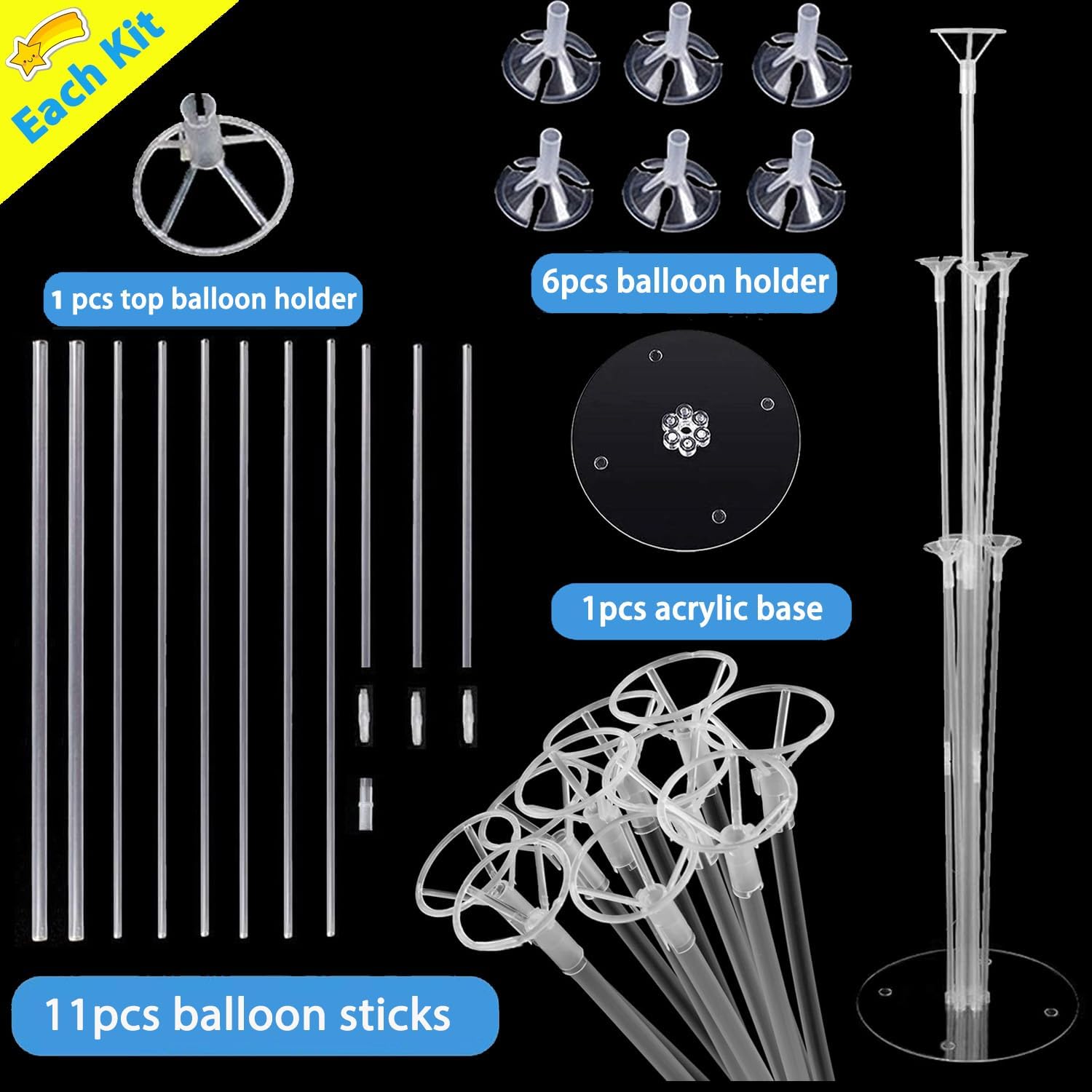 Fenxyo balloon stand kit connectors as the joining system for flexible setups.