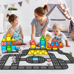 Feoxialy compatible magnetic tiles extend existing sets for expanded play