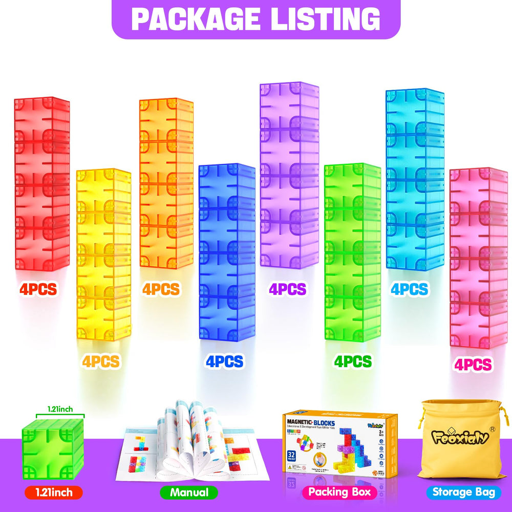 Feoxialy Magnetic Blocks aid early geometry and spatial awareness through stacking.