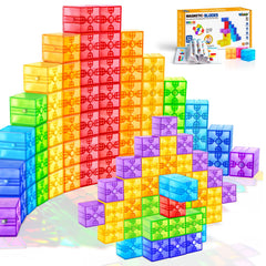 Feoxialy Magnetic Blocks translucent cubes promote colorful hands-on building for toddlers.