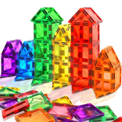 Feoxialy magnetic tiles 34pcs in a colorful array for imaginative assembly at home.