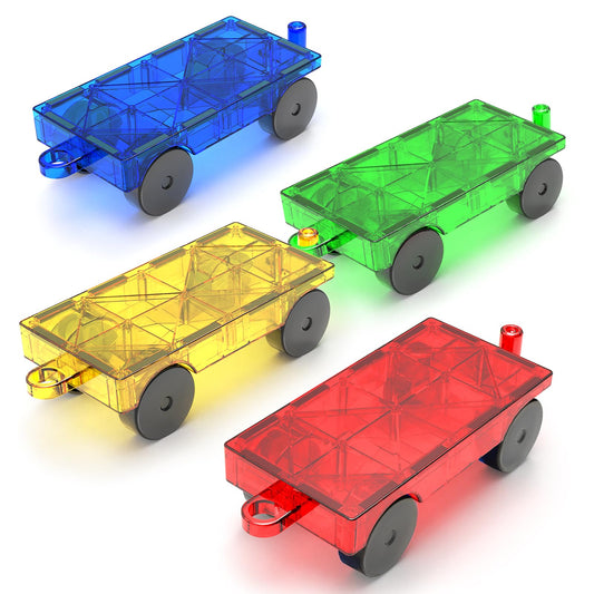 Feoxialy magnetic tiles green car base for imaginative play with smooth wheels.
