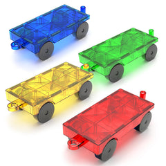 Feoxialy magnetic tiles green car base for imaginative play with smooth wheels.