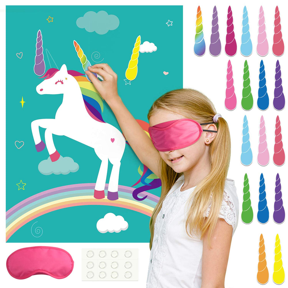 FEPITO Unicorn Pin the Horn poster, ideal for kids' party decor