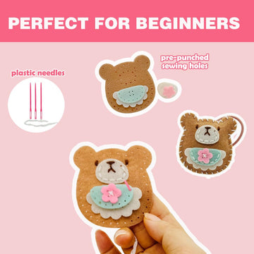 Ferberbears Flet safe plastic needles support child-friendly sewing practice.
