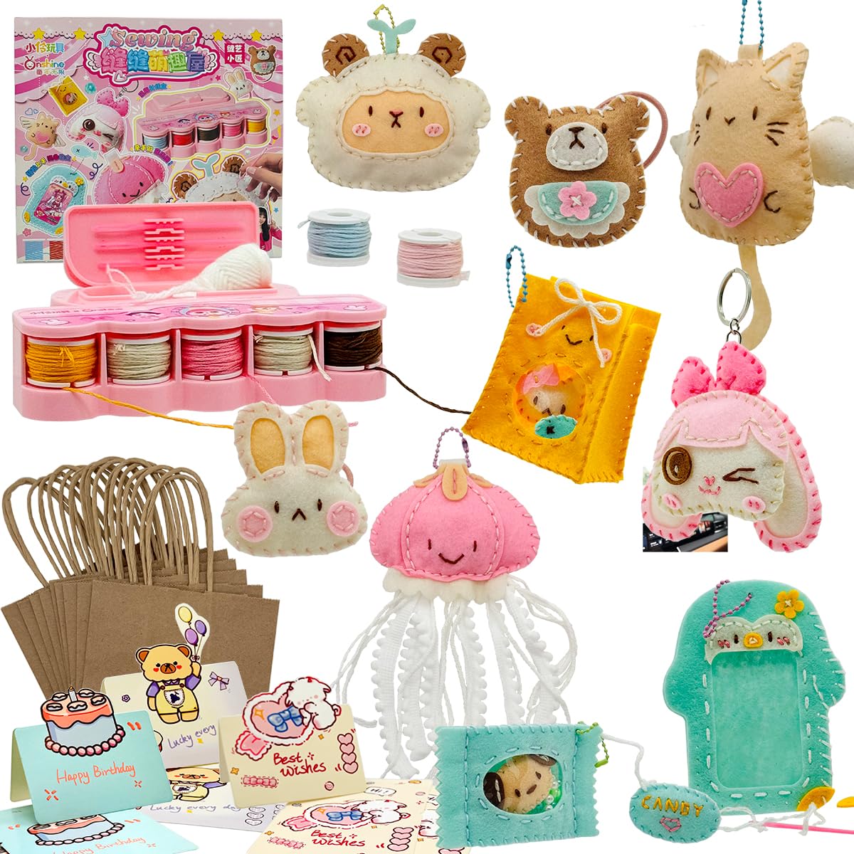 Ferberbears Flet sewing kit contents show pre-cut fabrics for easy beginner sewing.