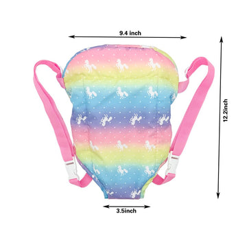 Ferberbears Rainbow doll carrier back view highlighting comfortable adjustable straps for dolls.