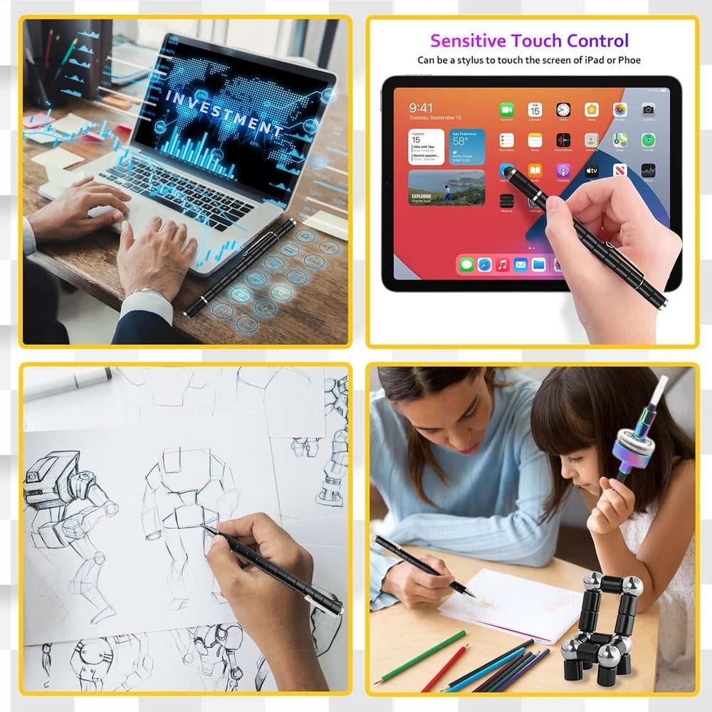 Ferbixo fidget pen with dual stylus heads for writing and touchscreens.