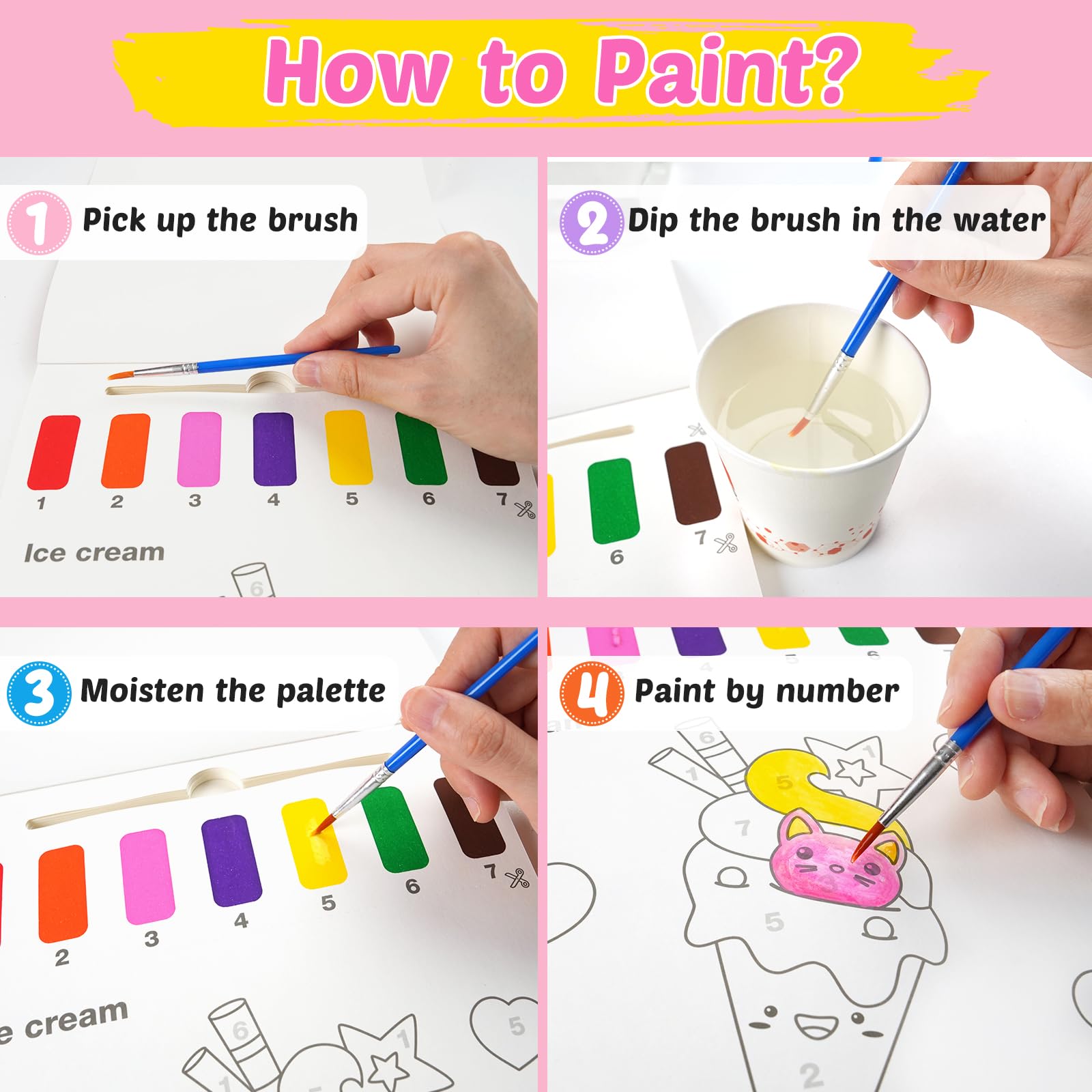 FEREDO KIDS coloring book shows 7-color palette on each page for easy color mixing.