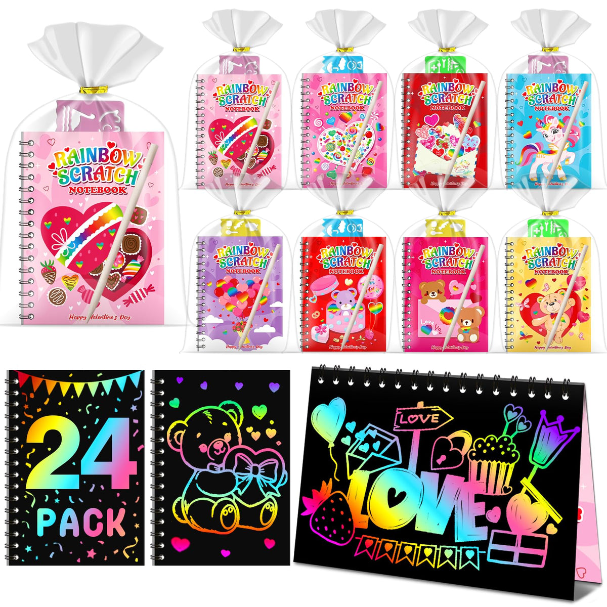 FEREDO KIDS rainbow scratch art notebook 24-pack ready for classroom fun.