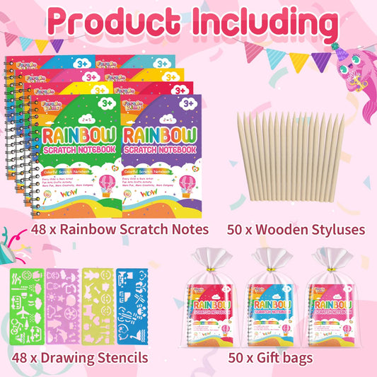 Rainbow scratch coating shines as colors emerge on a FEREDO KIDS notebook.