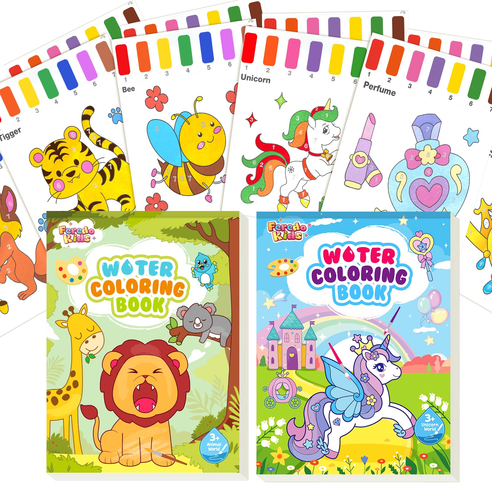 FEREDO KIDS watercolor unicorn page: kid-friendly color activity to spark imagination.