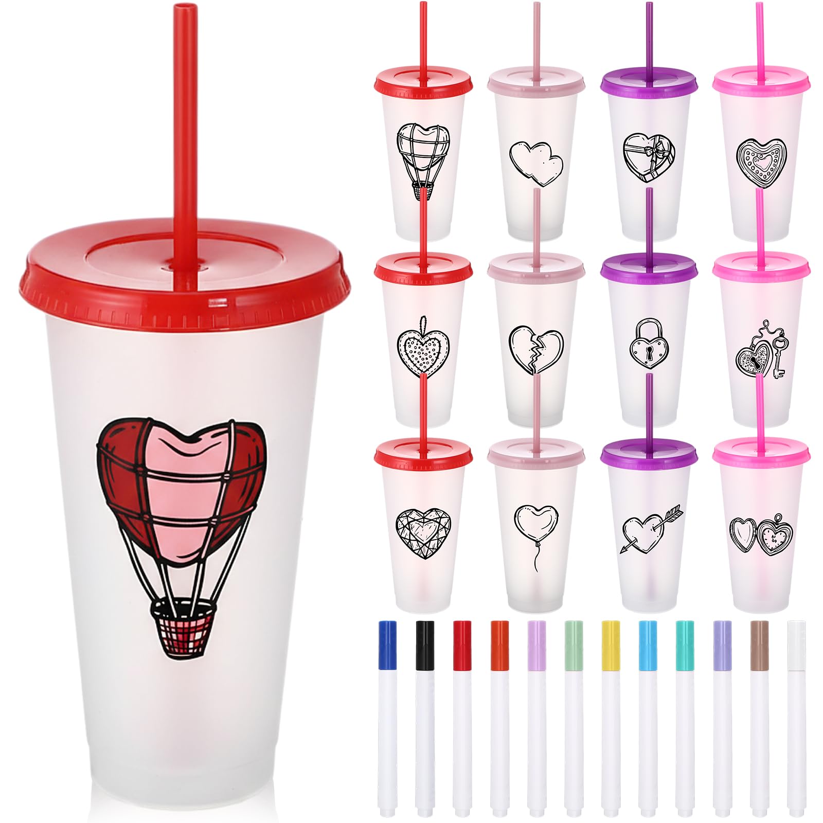 Ferrochef Valentine color-your-own cups with lids and straws for festive parties
