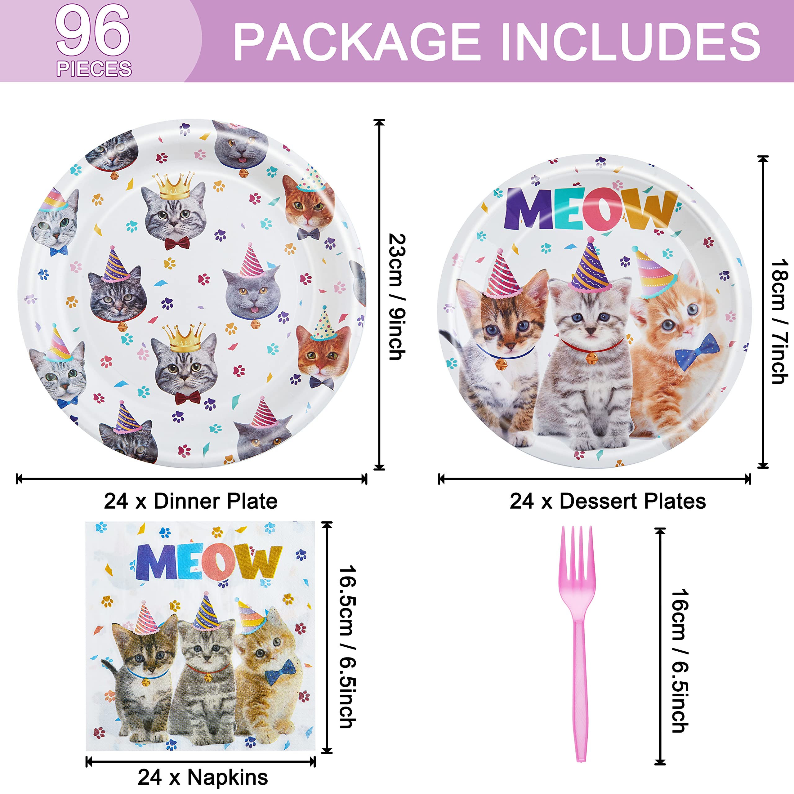 Fesciory cat birthday plates 9-inch ready for main course, sturdy and colorful