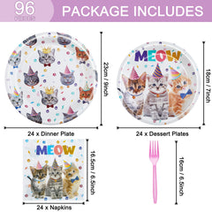 Fesciory cat birthday plates 9-inch ready for main course, sturdy and colorful