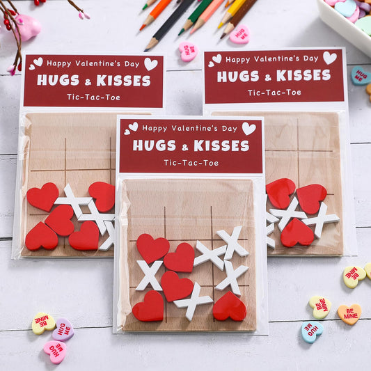 FestalMart Valentines cards with wooden tic tac toe set for classroom exchanges