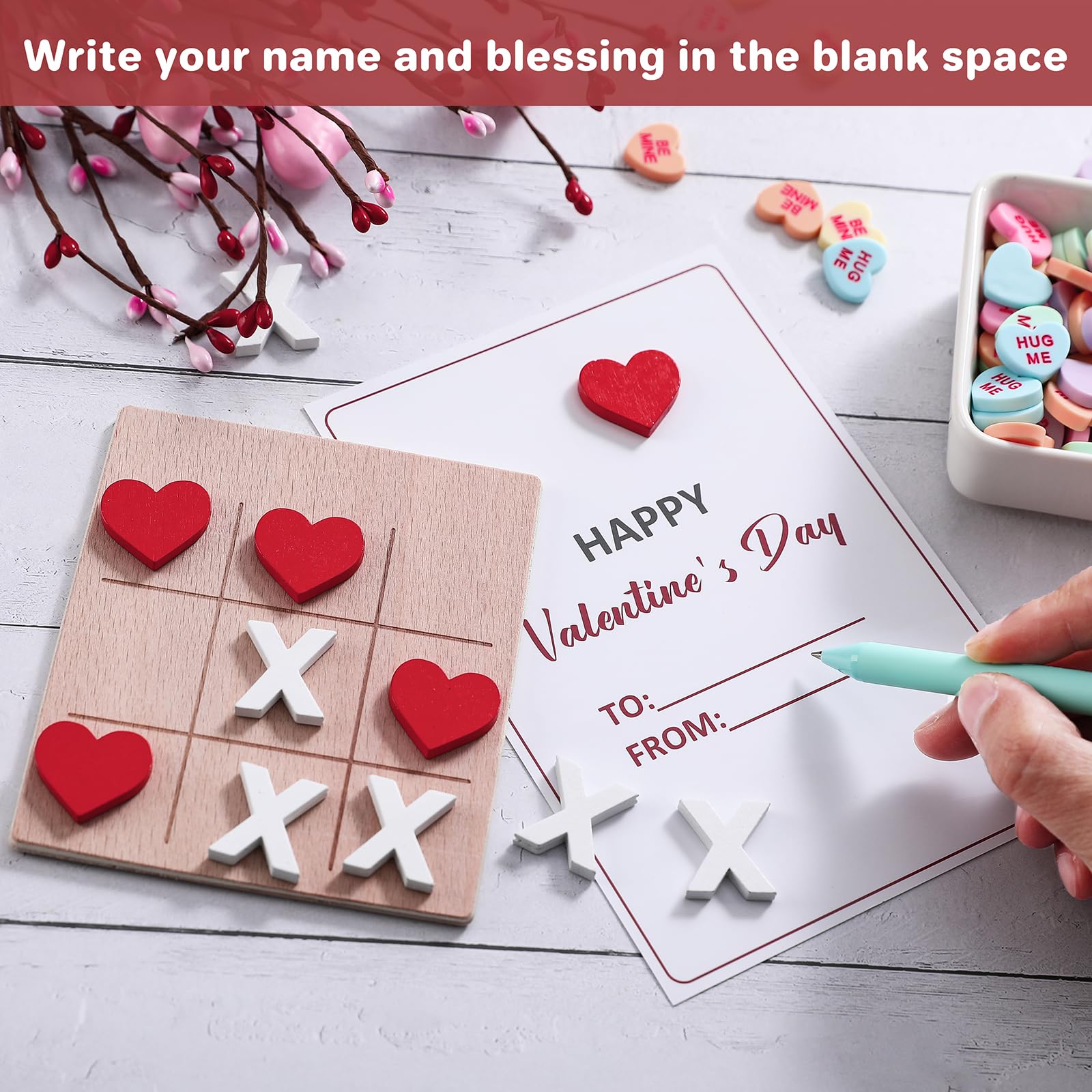 FestalMart wooden tic tac toe pieces in red hearts ideal for playtime