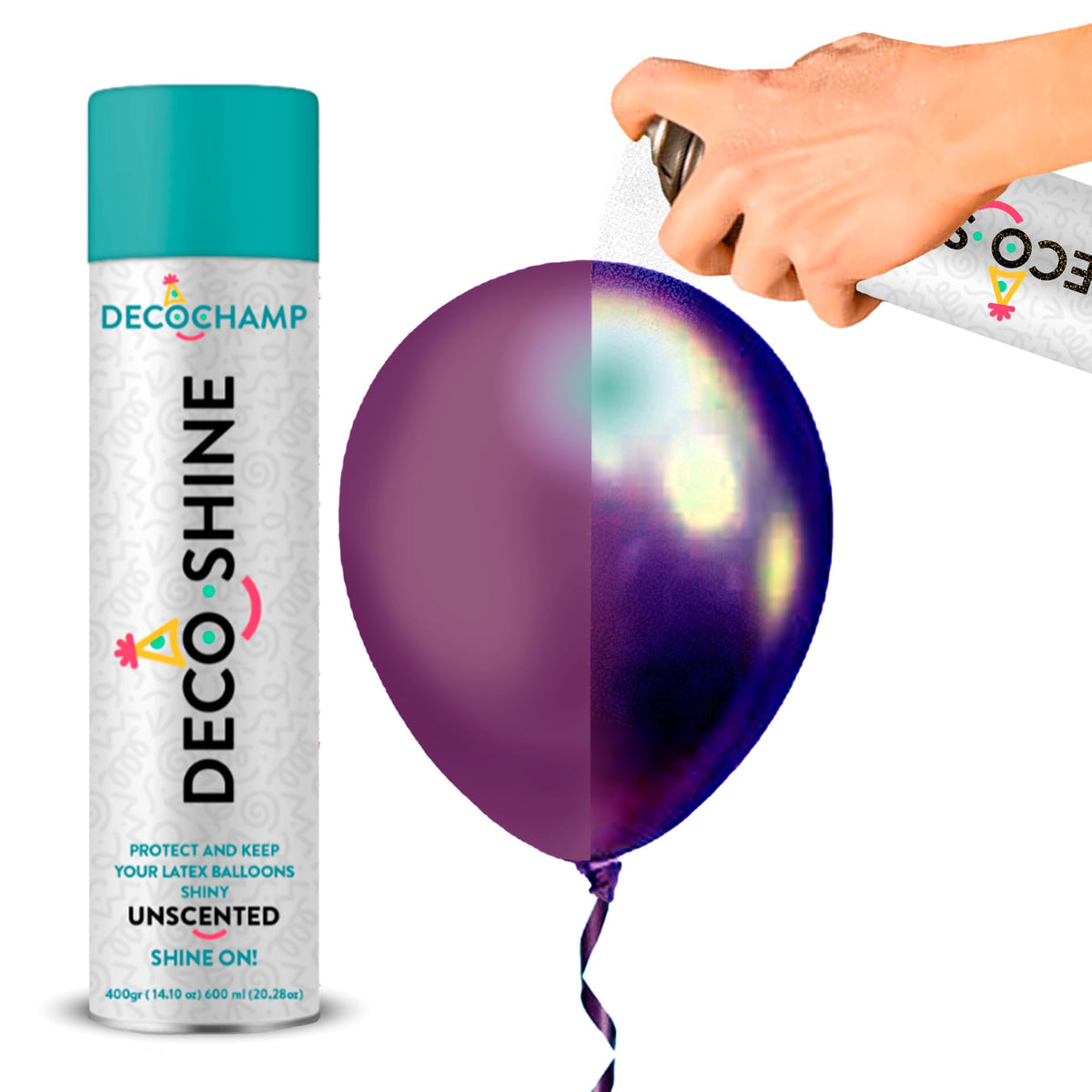FESTI DECOCHAMP balloon shine spray on latex balloons for instant gloss and color pop