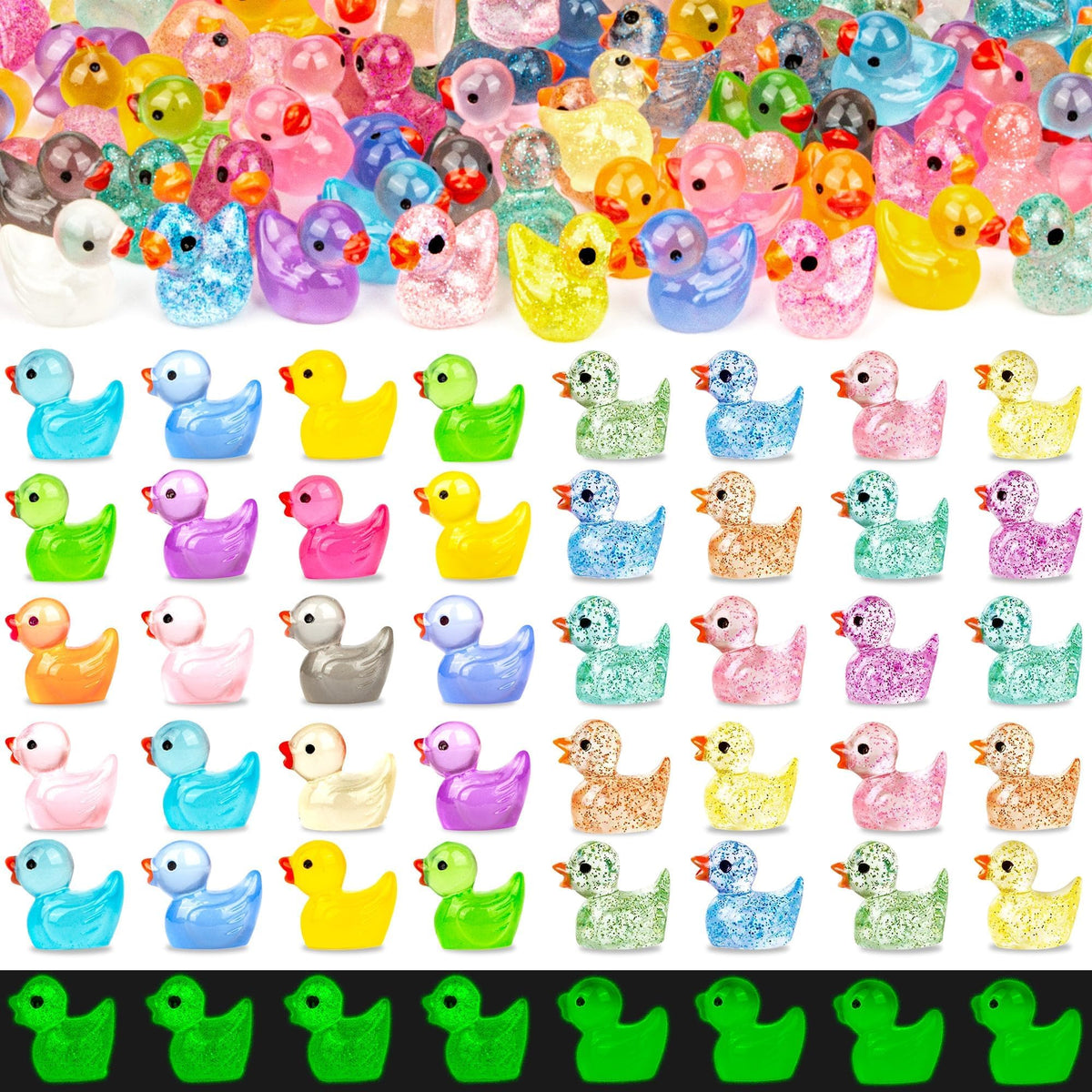 FEXIA 100pcs mini ducks glow-in-the-dark set for dollhouses and fairy gardens