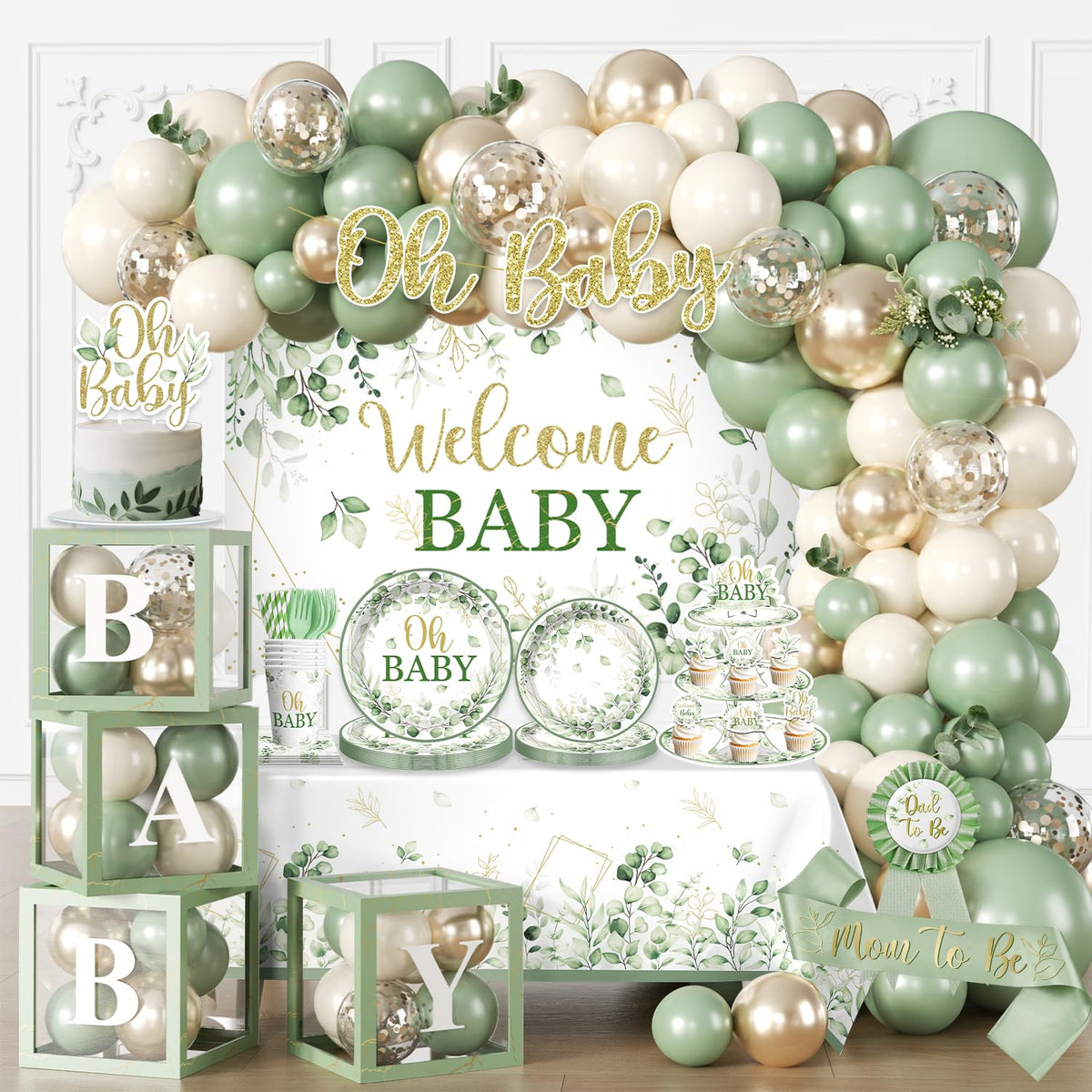 Fexivo balloon arch in sage green for a photo-friendly centerpiece