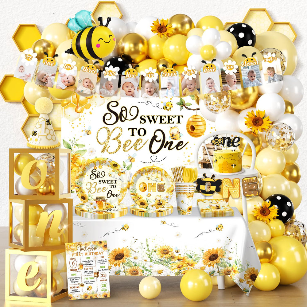 Fexivo first bee day balloon arch enhances entry with colorful, photo-ready decor