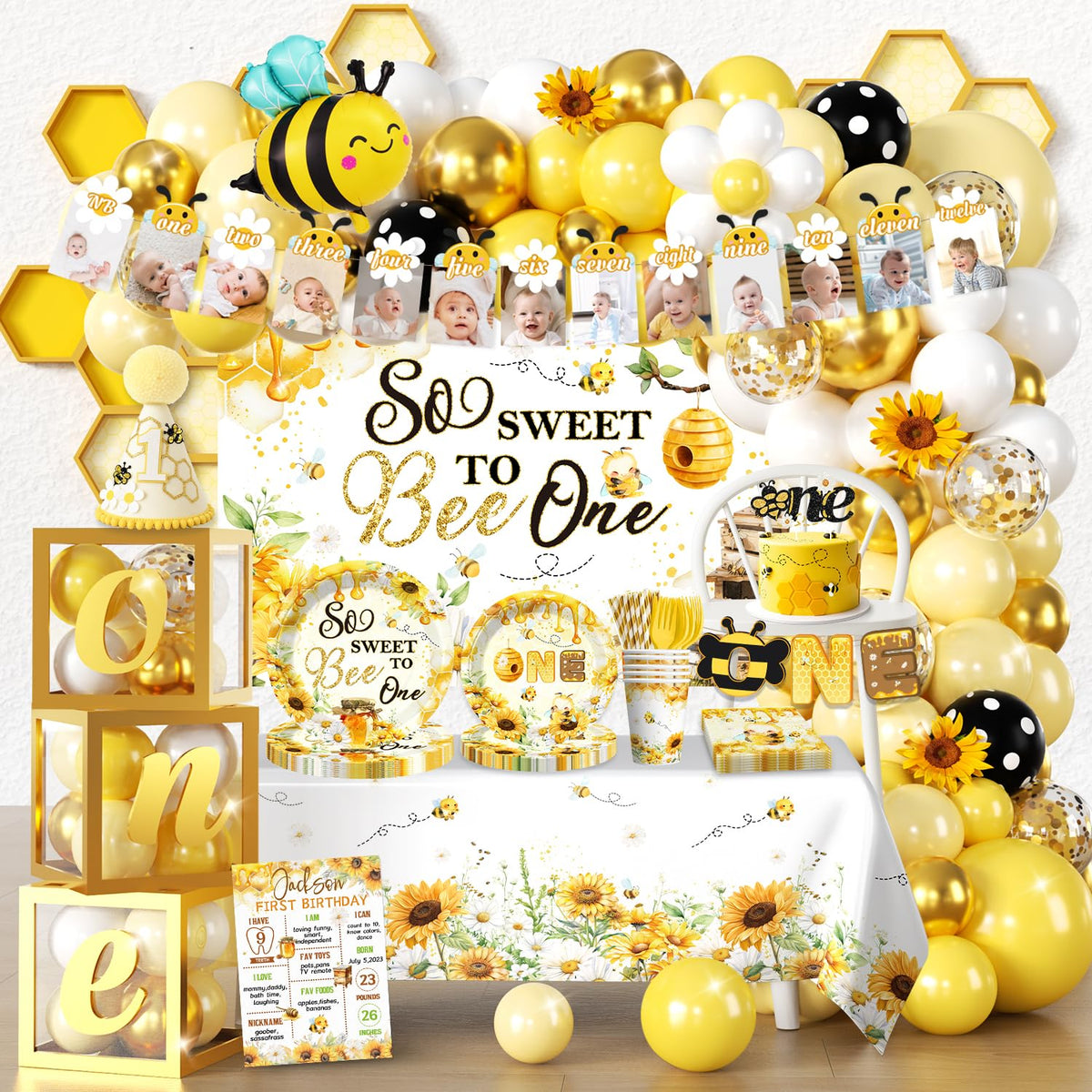 Fexivo first bee day balloon arch enhances entry with colorful, photo-ready decor