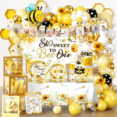 Fexivo first bee day balloon arch enhances entry with colorful, photo-ready decor