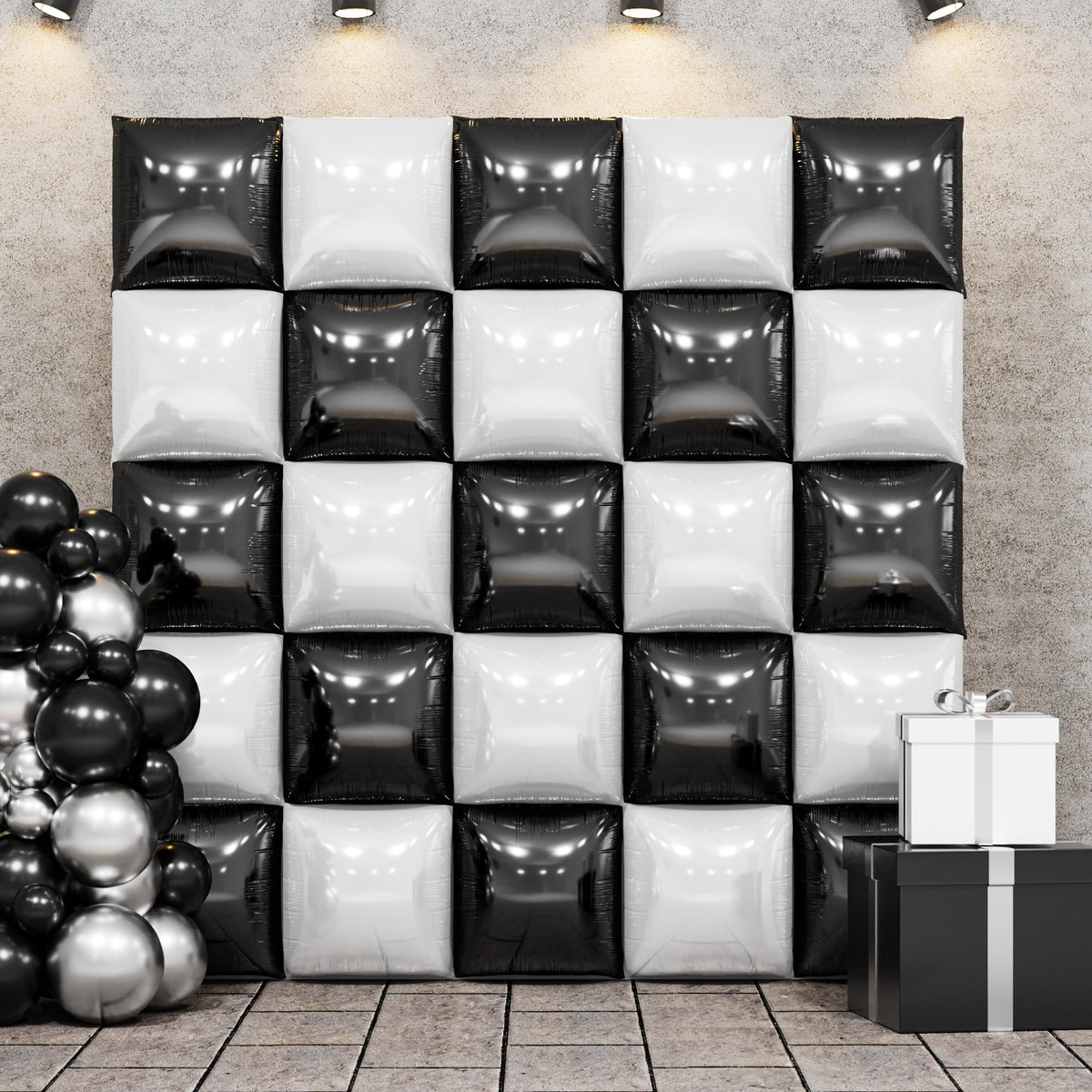 FEYG black and pearl square foil balloons backdrop for photos