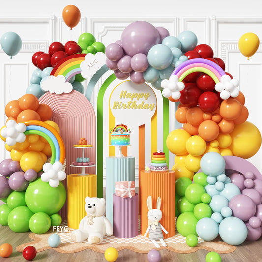 FEYG boho rainbow arch kit display creates festive party backdrops.