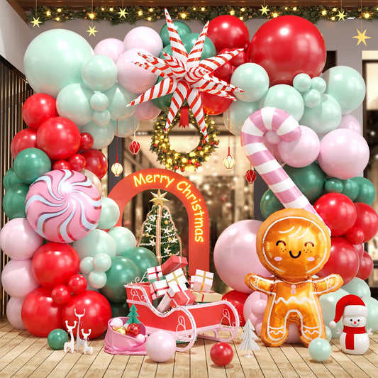 FEYG Christmas balloon arch kit creates a festive entrance for events.