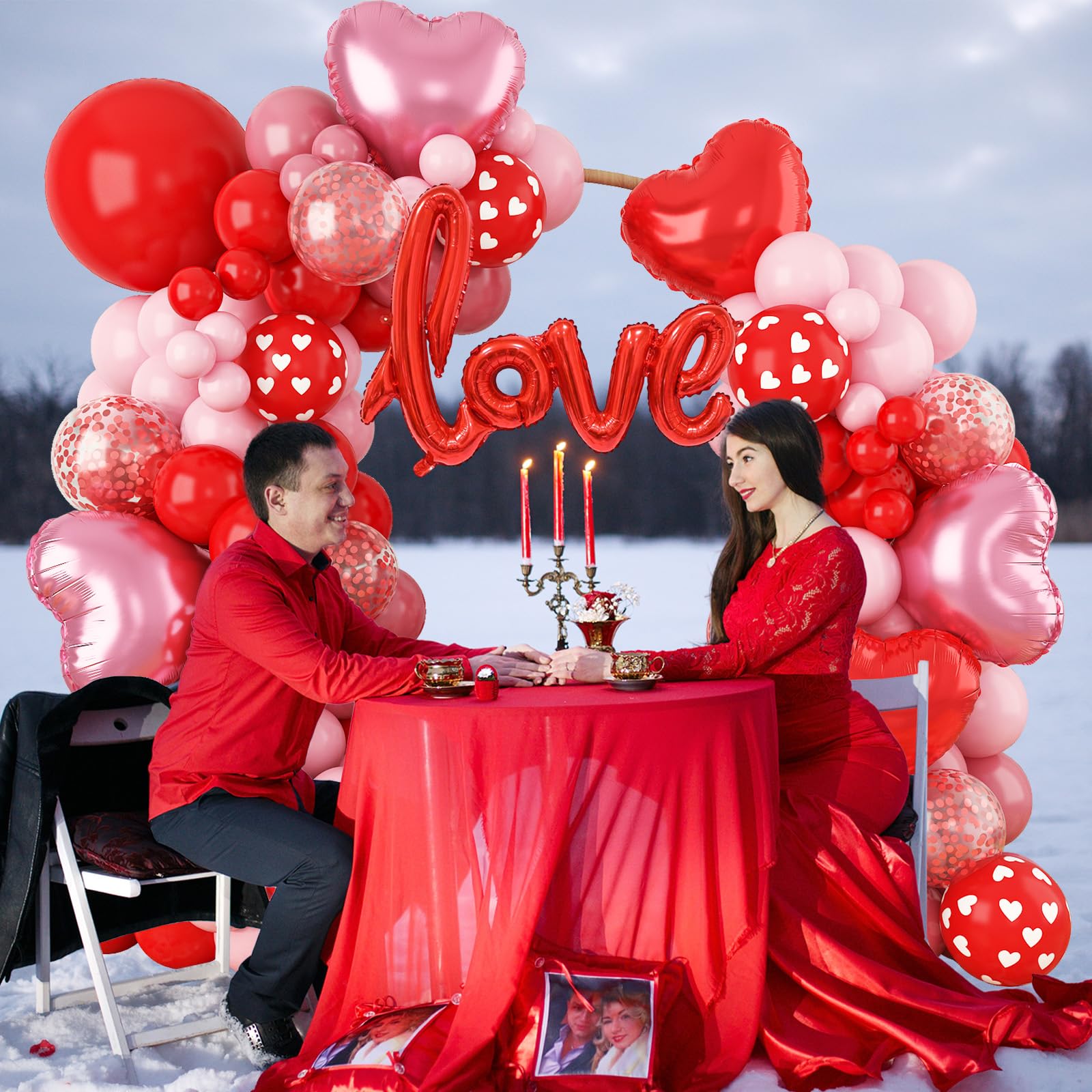 FEYG matte and latex valentines balloons in pink and red tones.