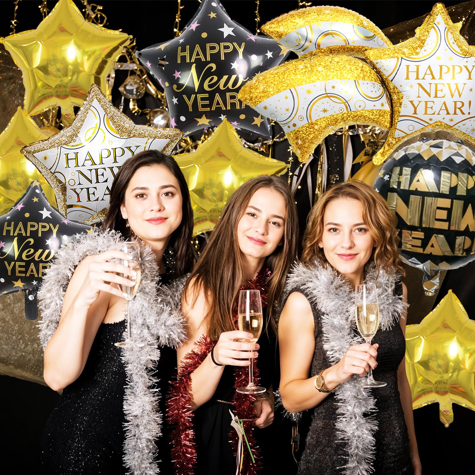 FEYG new year print star foil balloon enhances themed decor.