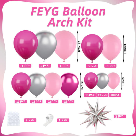 FEYG pastel pink, hot pink and silver 4D star balloons elevate photo backdrops.