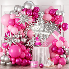 FEYG pink and silver balloon arch kit for elegant party decor and centerpiece creation.